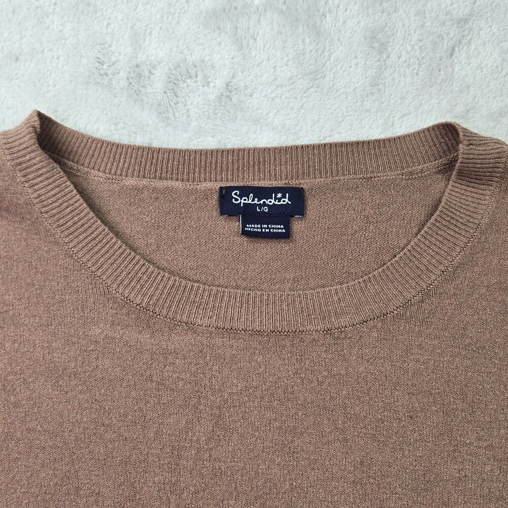 2 Splendid Women's Large Short Sleeve Oversized Pullover Sweater Tan Blue - Picture 9 of 9